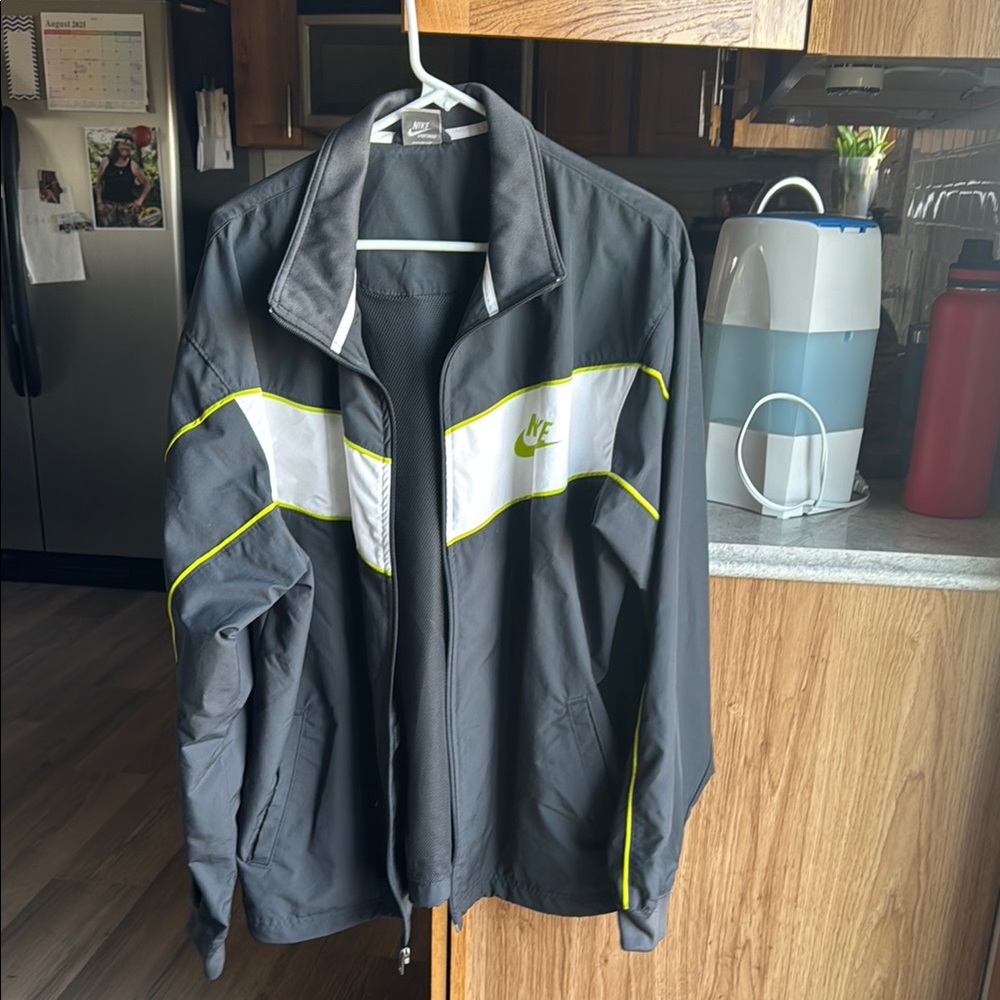 Nike Men's Black and White Windbreaker with Neon Yellow Trim
